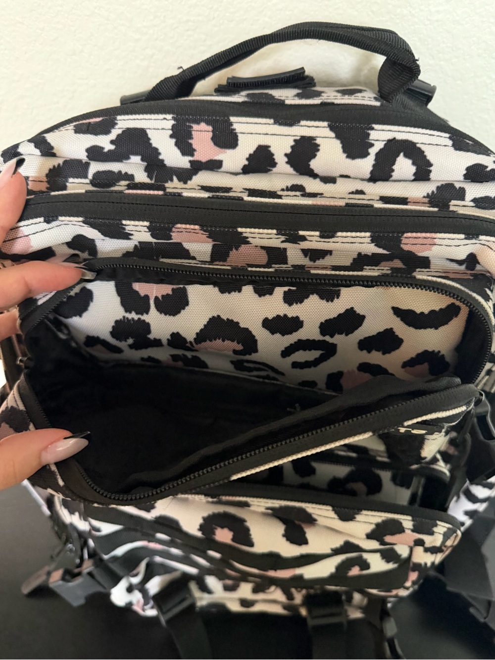 WOLFPACK Leopard Print Backpack - Black, White & Pale Pink - Picture 10 of 14